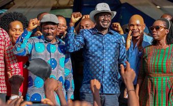 File image of Azimio la Umoja leaders Raila Odinga, Kalonzo Musyoka and Martha Karua at a public rally