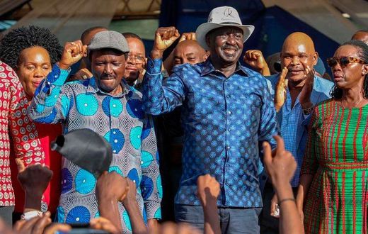 File image of Azimio la Umoja leaders Raila Odinga, Kalonzo Musyoka and Martha Karua at a public rally