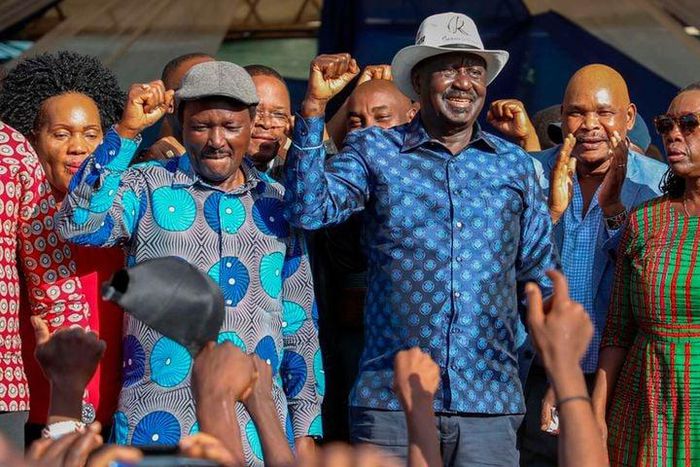 File image of Azimio la Umoja leaders Raila Odinga, Kalonzo Musyoka and Martha Karua at a public rally