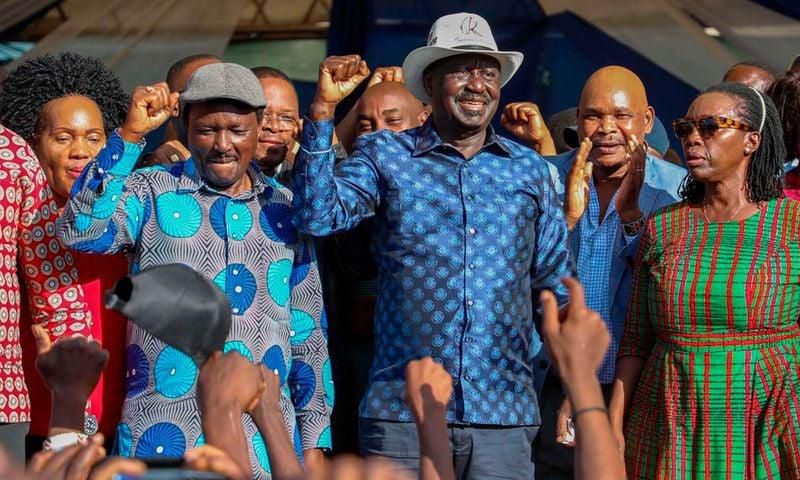 File image of Azimio la Umoja leaders Raila Odinga, Kalonzo Musyoka and Martha Karua at a public rally