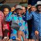 File image of Azimio la Umoja leaders Raila Odinga, Kalonzo Musyoka and Martha Karua at a public rally