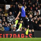 Harry Kane of Tottenham Hotspur celebrates after scoring against Fulham on January 23, 2023.
