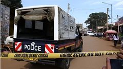 A police vehicle leaving a previous crime scene