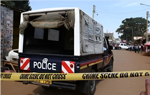 A police vehicle leaving a previous crime scene
