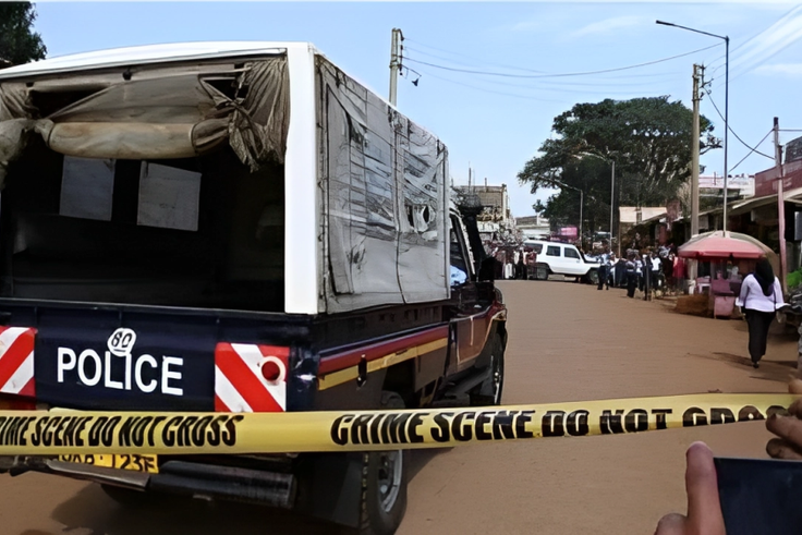 A police vehicle leaving a previous crime scene