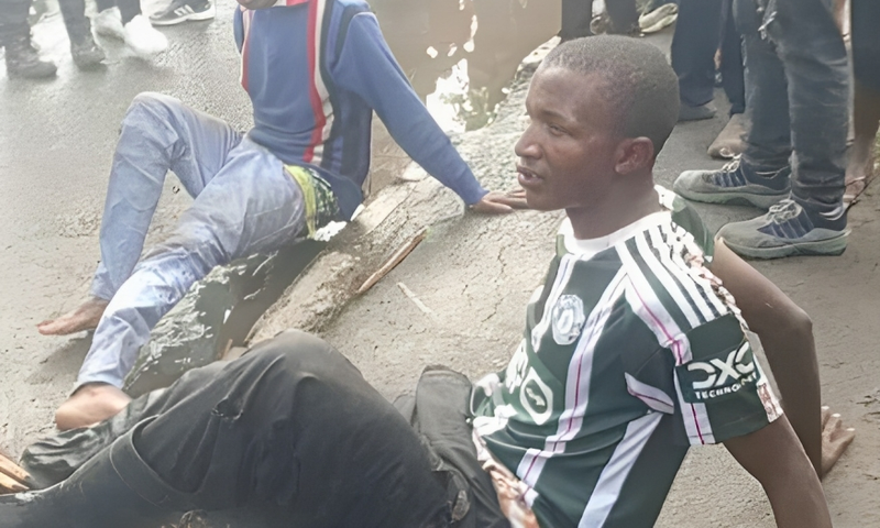 Two suspects who were rounded up and beaten in Kilimani before police intervened