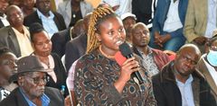 Mercy Tarus speaking during a baraza convened by Uasin Gishu Governor Jonathan Bii