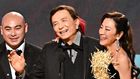 Brian Le, James Hong, and Michelle Yeoh accept the outstanding performance by a cast in a motion picture award for "Everything Everywhere All at Once" at the 2023 SAG awards.Michael Buckner/Variety via Getty Images