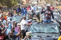 Raila Odinga and other Azimio la Umoja leaders during a rally in Kisumu