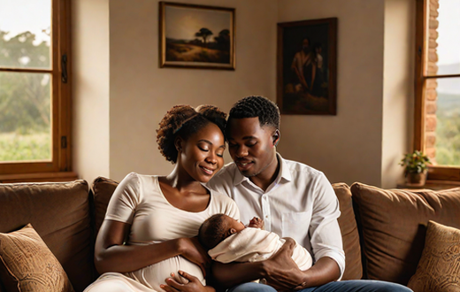 An AI-generated image of a couple sited on a sofa and carrying a child (Source - Hotpot.ai)