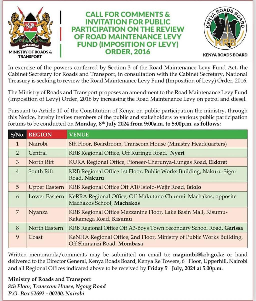 CS Murkomen initiates process for increasing Road Maintenance Levy proposed in Finance Bill 2024
