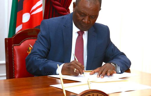 Treasury CS Njuguna Ndung'u signing a Sh400 billion loan with the AfriExim bank at State House on May 2, 2023