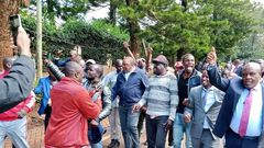 Former President Uhuru Kenyatta arrives at Jubilee party headquarters in Kileleshwa on April, 26, 2023.
