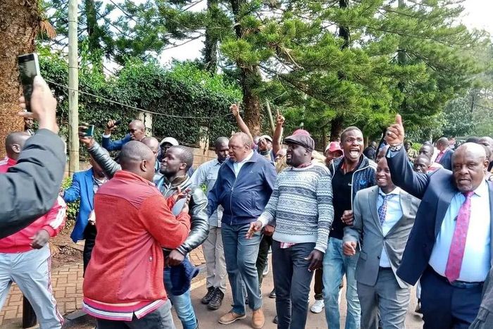 Former President Uhuru Kenyatta arrives at Jubilee party headquarters in Kileleshwa on April, 26, 2023.