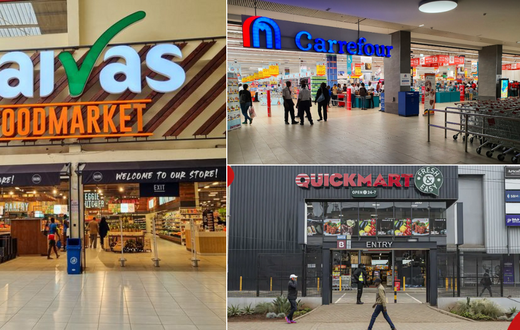 A collage of Naivas Supermarket, Quickmart Kenya and Carrefour Kenya