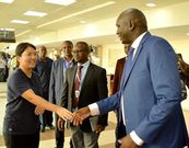 Immigration PS Julius Bitok meets Ms Kyung Sang Yoo, who was among the first visa-free travellers to Kenya