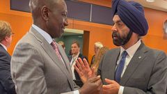 President William Ruto with Word Bank President Ajaypal Singh Banga on the sidelines of the G20 Compact with Africa Conference on Economic Cooperation, Promotion of Private Investment held in Berlin, Germany.