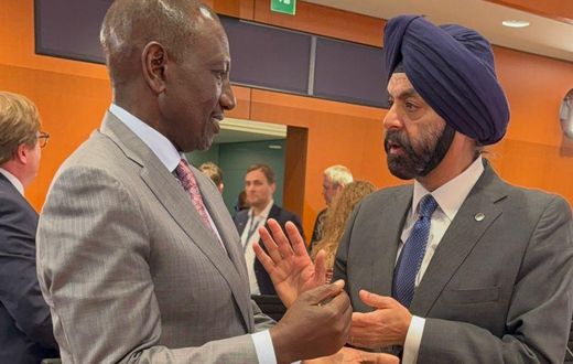 President William Ruto with Word Bank President Ajaypal Singh Banga on the sidelines of the G20 Compact with Africa Conference on Economic Cooperation, Promotion of Private Investment held in Berlin, Germany.