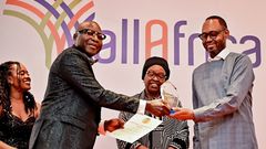 Radio Africa Group CEO Patrick Quarcoo receiving the Lifetime Achievement Award at the AllAfrica Media Leaders’ Summit awards gala