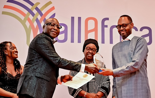 Radio Africa Group CEO Patrick Quarcoo receiving the Lifetime Achievement Award at the AllAfrica Media Leaders’ Summit awards gala