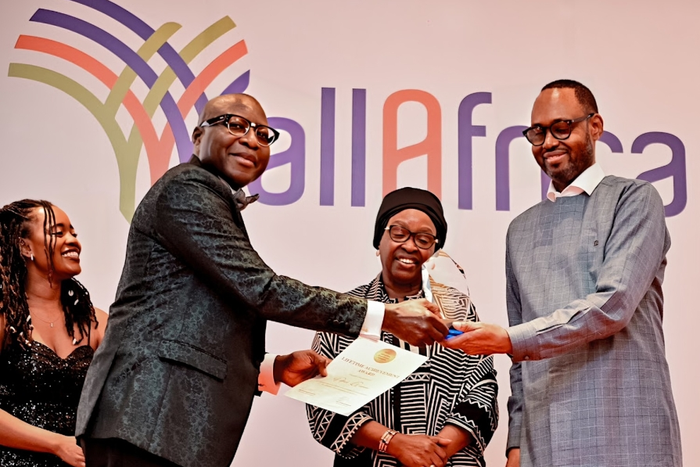 Radio Africa Group CEO Patrick Quarcoo receiving the Lifetime Achievement Award at the AllAfrica Media Leaders’ Summit awards gala