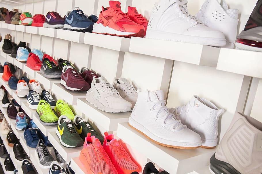 Shoes on a shoe rack