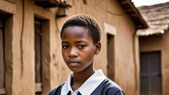 An AI-generated image of an African teenage mother carrying her baby
