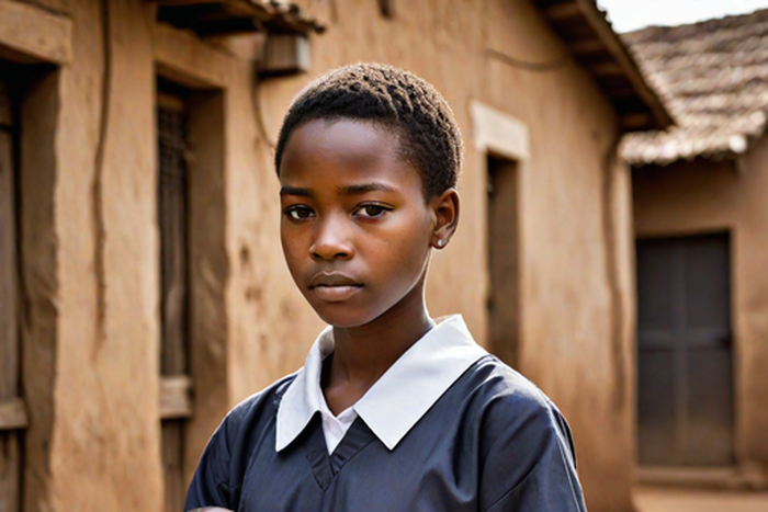 An AI-generated image of an African teenage mother carrying her baby