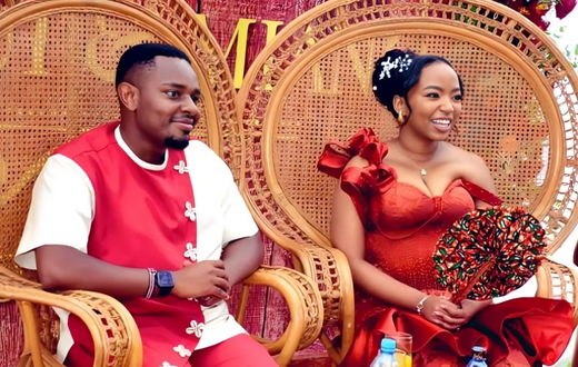 Investments, Trade and Industry Rebecca Miano's son Peter Miano with his wife Wambui Kibe during their traditional wedding
