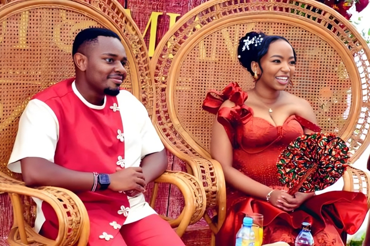 Investments, Trade and Industry Rebecca Miano's son Peter Miano with his wife Wambui Kibe during their traditional wedding