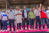 CS Moses Kuria and other leaders during the launch of the Moses Kuria Football Tournament in Meru County
