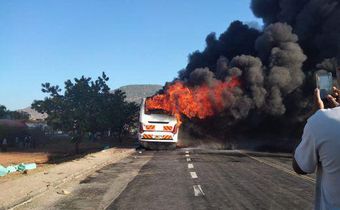 Mombasa bound bus catches fire