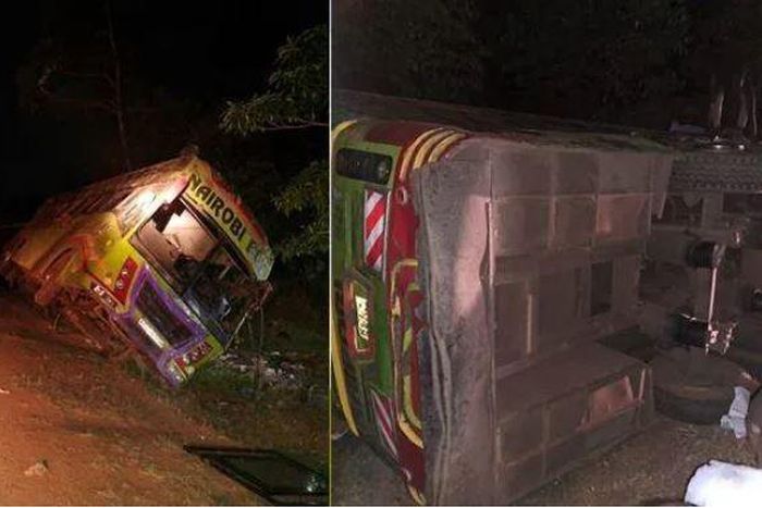 The scene of the crash involving the Nairobi-bound bus that was ferrying passengers from Mbale in Uganda