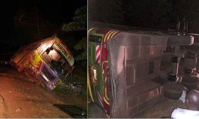 The scene of the crash involving the Nairobi-bound bus that was ferrying passengers from Mbale in Uganda