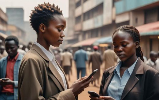 An AI generated image of people using their phones