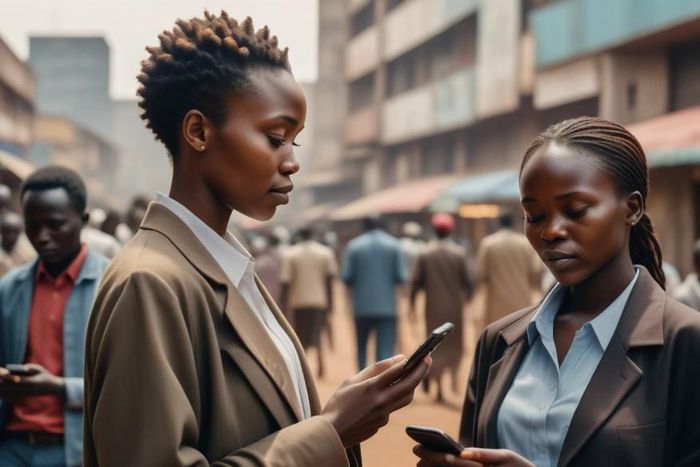 An AI generated image of people using their phones