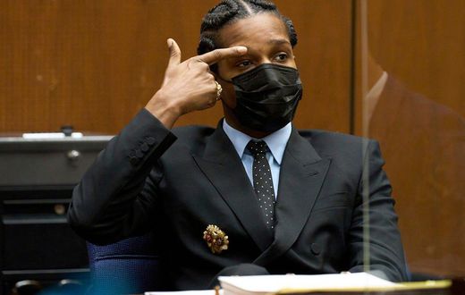 Rakim Mayers, aka A$AP Rocky, in the Clara Shortridge Foltz Criminal Justice Center during a preliminary hearing in his assault with a semiautomatic firearm case in Los Angeles.(Allison Dinner/EPA via AP, Pool)