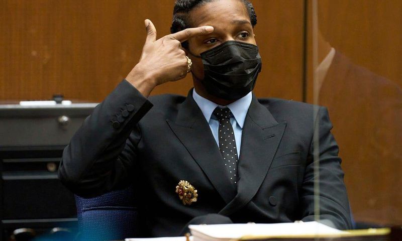 Rakim Mayers, aka A$AP Rocky, in the Clara Shortridge Foltz Criminal Justice Center during a preliminary hearing in his assault with a semiautomatic firearm case in Los Angeles.(Allison Dinner/EPA via AP, Pool)