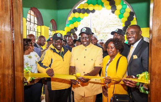 File image of Deputy President Rigathi Gachagua, President William Ruto, UDA Chairperson Cecily Mbarire, UDA Secretary General Cleophas Malala during the launch of the UDA offices at Nyeri County on September 9, 2023.