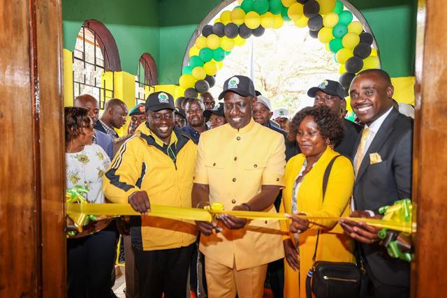 File image of Deputy President Rigathi Gachagua, President William Ruto, UDA Chairperson Cecily Mbarire, UDA Secretary General Cleophas Malala during the launch of the UDA offices at Nyeri County on September 9, 2023.