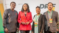 Mr. 'Gbenga Sesan, Namibia Deputy Minister for Information Ms. Emma Inamutila Theofelus, Ms. Grace Githaiga and  Mr. Vladimir Garay at DRIF23 launch.