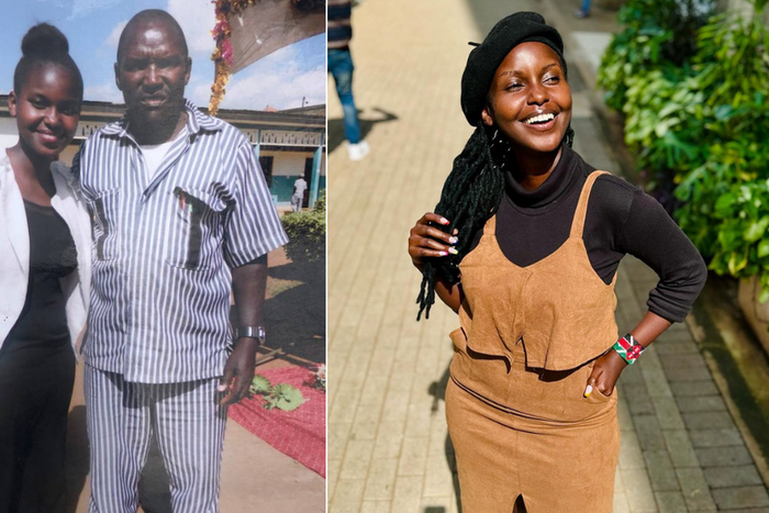 A collage of gospel singer Damaris Kimani and her father who is behind bars