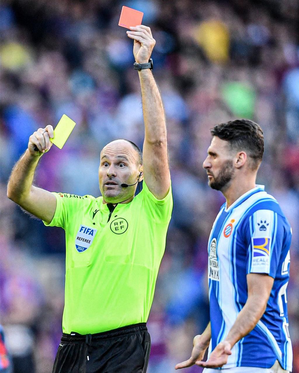 Lahoz was again the centre of attention as he gave out 18 cards during Barcelona's 1-1 draw with Espanyol