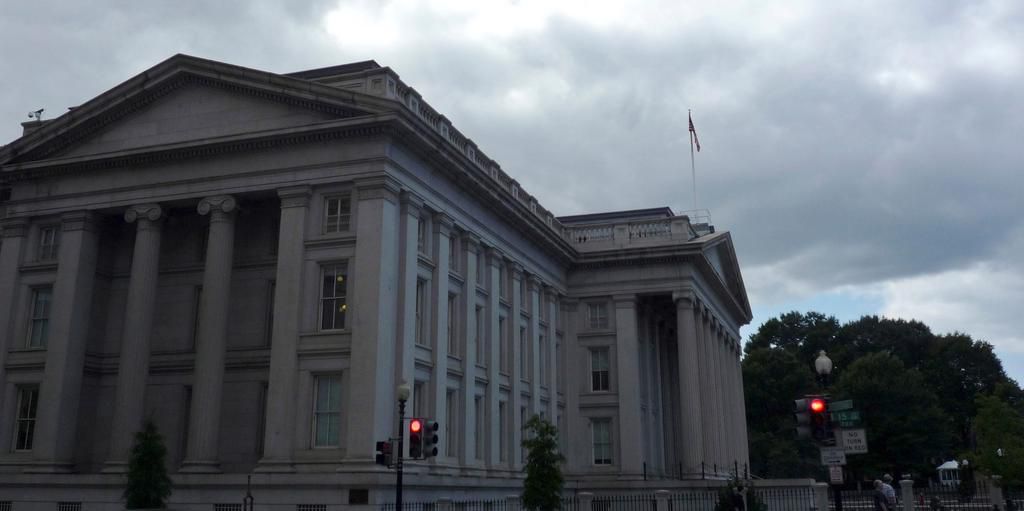 The U.S. Treasury building is seen in Washington