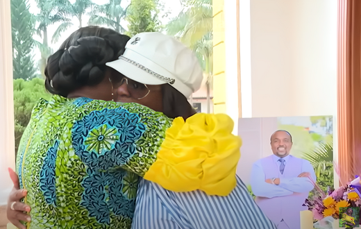 A screenshot image showing 2nd Lady Dorcas Rigathi consoling & Rev Kathy Kiuna after the death of Bishop Allan Kiuna