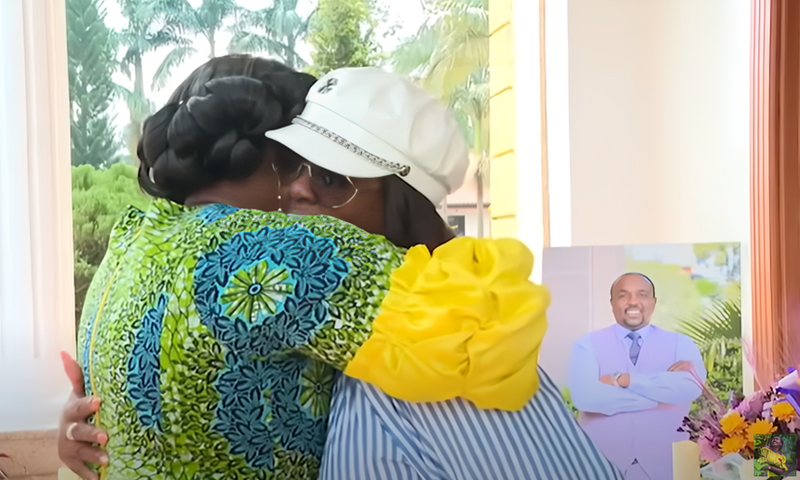 A screenshot image showing 2nd Lady Dorcas Rigathi consoling & Rev Kathy Kiuna after the death of Bishop Allan Kiuna