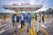 Transport CS Kipchumba Murkomen commissioning the newly constructed Nairobi Expressway Haile Selassie Exit Plaza, opening it up for use by the public.