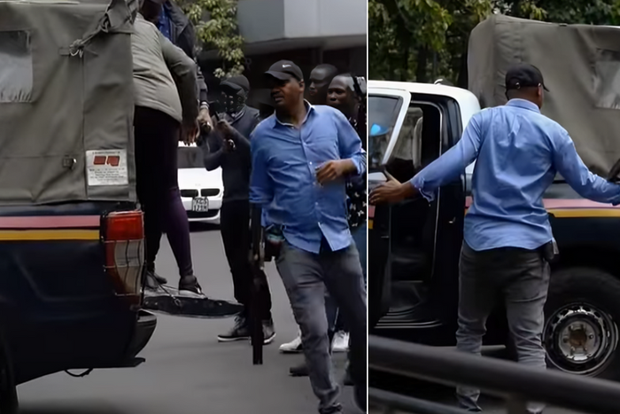 A plain cloth officer firing at journalists at close range during the protests