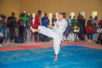 Embakasi East MP Babu Owino practicing Karate at the Moi International Sports Centre, Indoor Arena