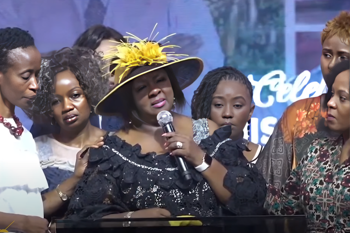 Rev Kathy Kiuna pays emotional tribute to her husband the late Bishop Allan Kiuna at JCC on July 14, 2024